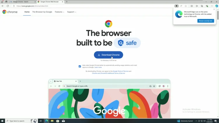 Screenshot of the Google Chrome page in the Microsoft Store with the Get button visible